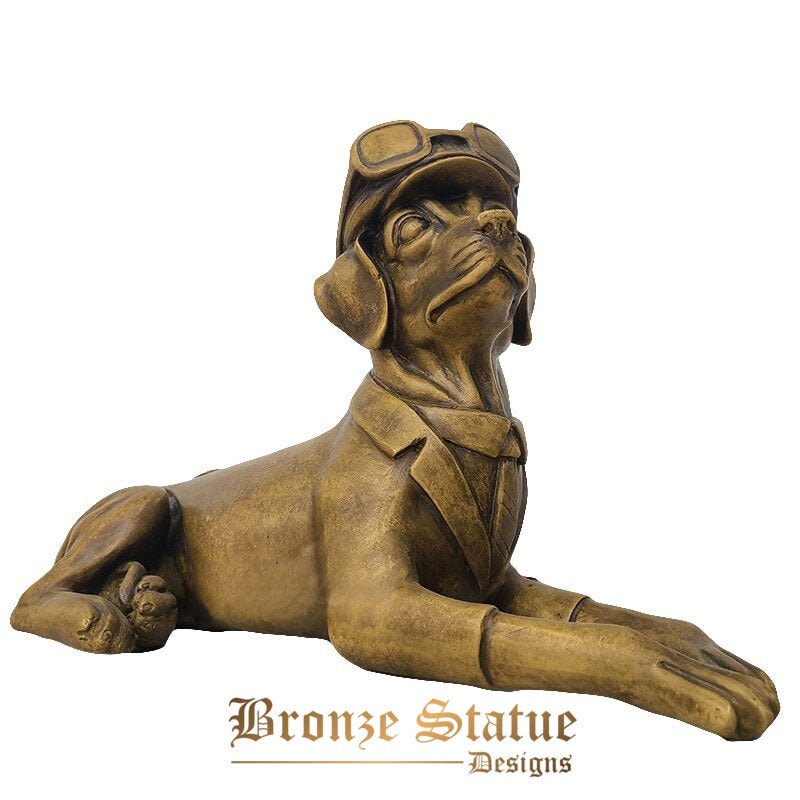 Bronze aviator dog statue 100% bronze dog pilot sculpture vintage art figurines home garden decoration office hotel ornament