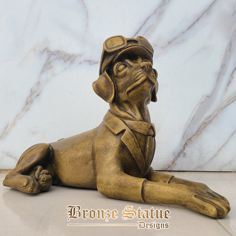 Bronze aviator dog statue 100% bronze dog pilot sculpture vintage art figurines home garden decoration office hotel ornament