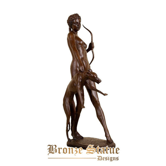 31in | 80cm | Bronze mitologia grega deusa diana artemis estátua caçador antigo escultura arte artesanato para decoração de casa grande ornamento presentes