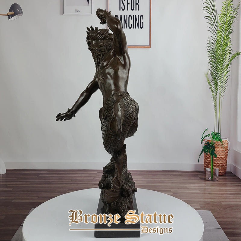 27in | 70cm | Esculturas de bronze poseidon grande estátua de bronze poseidon mitologia deus grego do mar arte estatueta para decoração de casa presentes