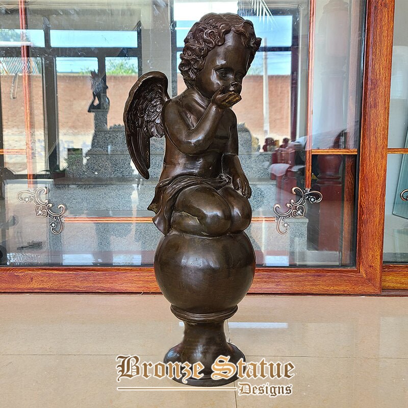 27in | 70cm | Escultura de anjo de bronze estátua de querubim de bronze estátuas e esculturas de anjo de bebê fundido artesanato de cupido de bronze para decoração de hotel doméstico