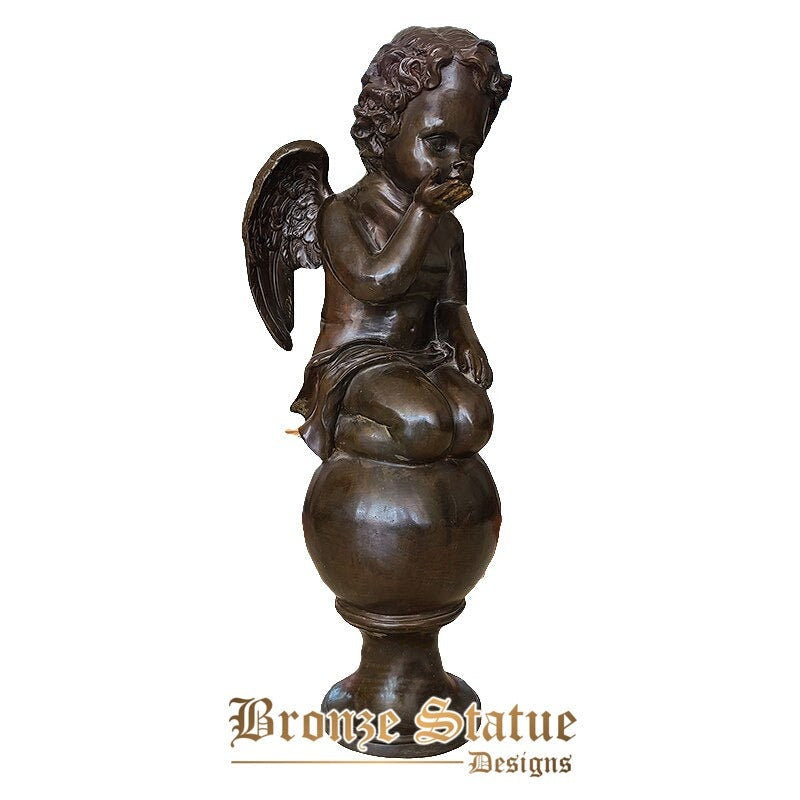 27in | 70cm | Escultura de anjo de bronze estátua de querubim de bronze estátuas e esculturas de anjo de bebê fundido artesanato de cupido de bronze para decoração de hotel doméstico