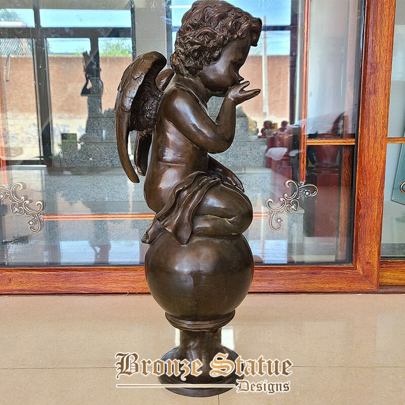 27in | 70cm | Escultura de anjo de bronze estátua de querubim de bronze estátuas e esculturas de anjo de bebê fundido artesanato de cupido de bronze para decoração de hotel doméstico