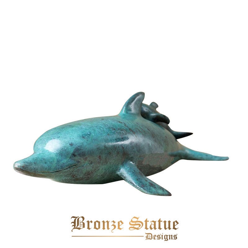 18in | 45cm | bronze dolphin statue dolphin mother and baby statue beauty blue dolphins sculptures modern art home garden decoration