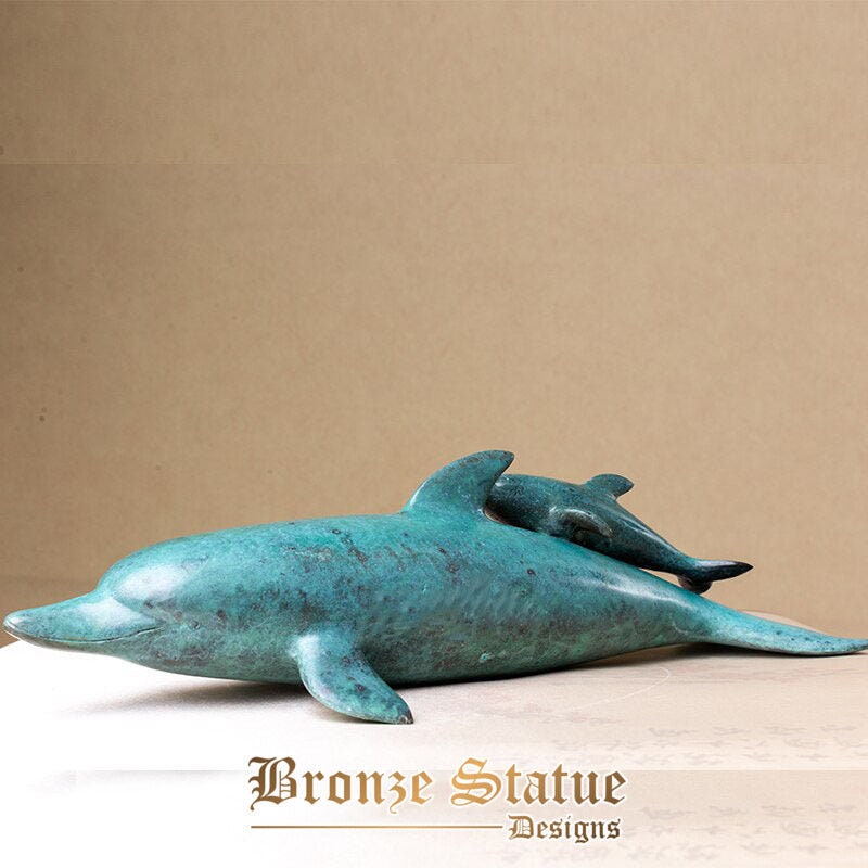 18in | 45cm | bronze dolphin statue dolphin mother and baby statue beauty blue dolphins sculptures modern art home garden decoration