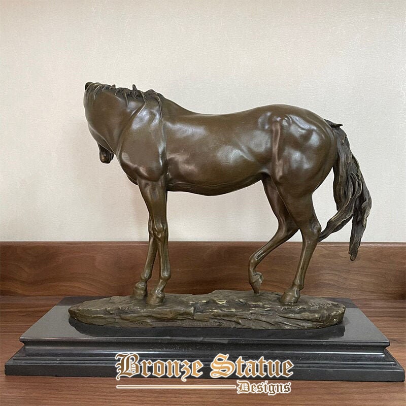 18 polegadas | 45cm | Estátua de cavalo de bronze em uma base de mármore escultura de cavalo de bronze antigo fundição de artesanato de arte de bronze para decoração de escritório doméstico