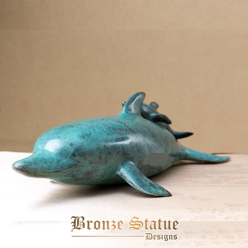 18 polegadas | 45cm | Estátua de golfinho de bronze estátua de golfinho mãe e bebê beleza golfinhos azuis esculturas arte moderna decoração de jardim em casa