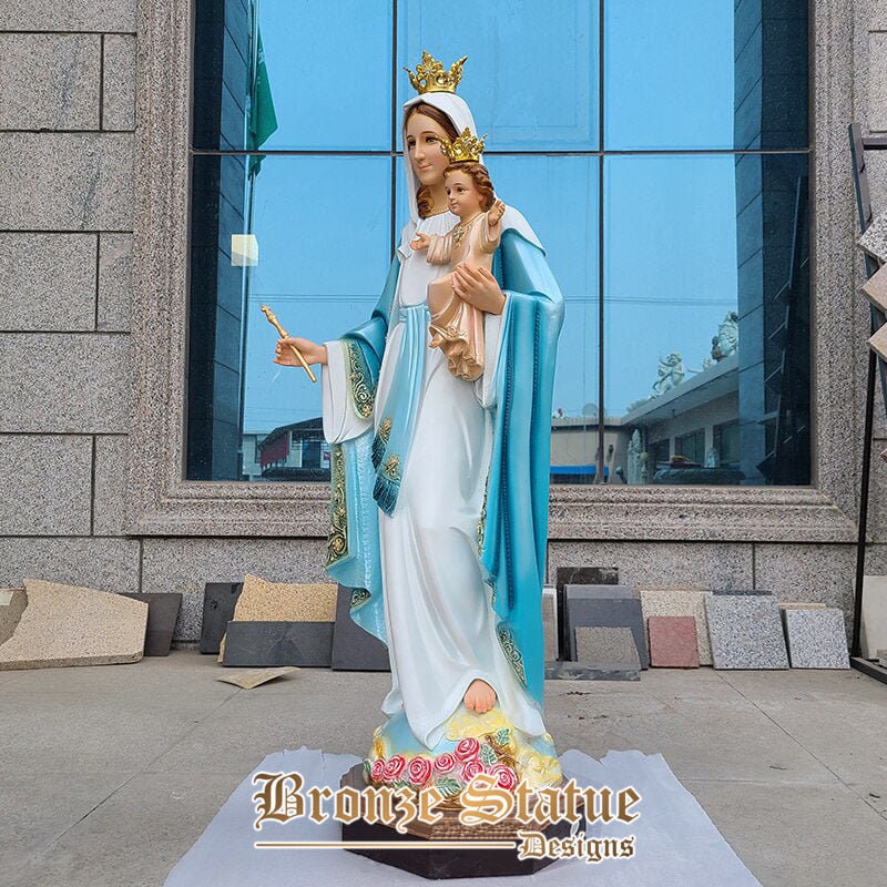 44in | 112cm | resin religious statues of mary and baby jesus sculpture fiberglass our lady figurine catholic ornament craft home decor