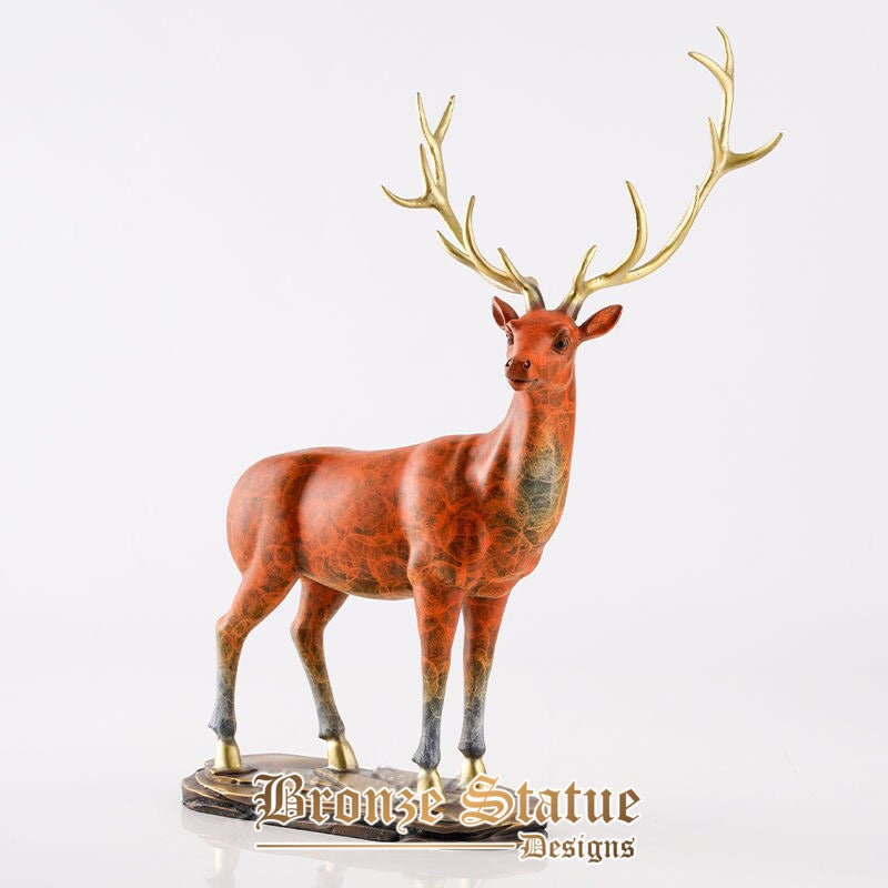 17in | 43cm | bronze deer statue bronze deer sculpture antique bronze animal art figurine for home office decor ornament gifts