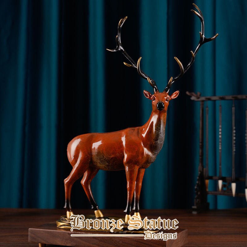 17in | 43cm | bronze deer statue bronze deer sculpture antique bronze animal art figurine for home office decor ornament gifts