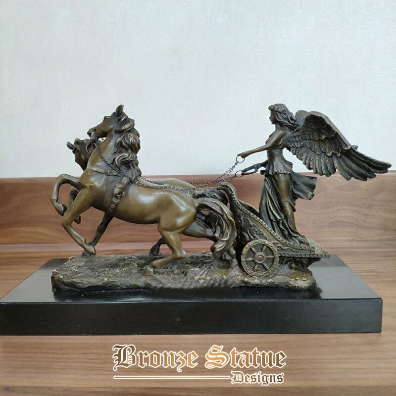 12in | 31cm | bronze sculpture goddess of victory with bronze horse bronze statue of victory for home hotel decor ornament art crafts