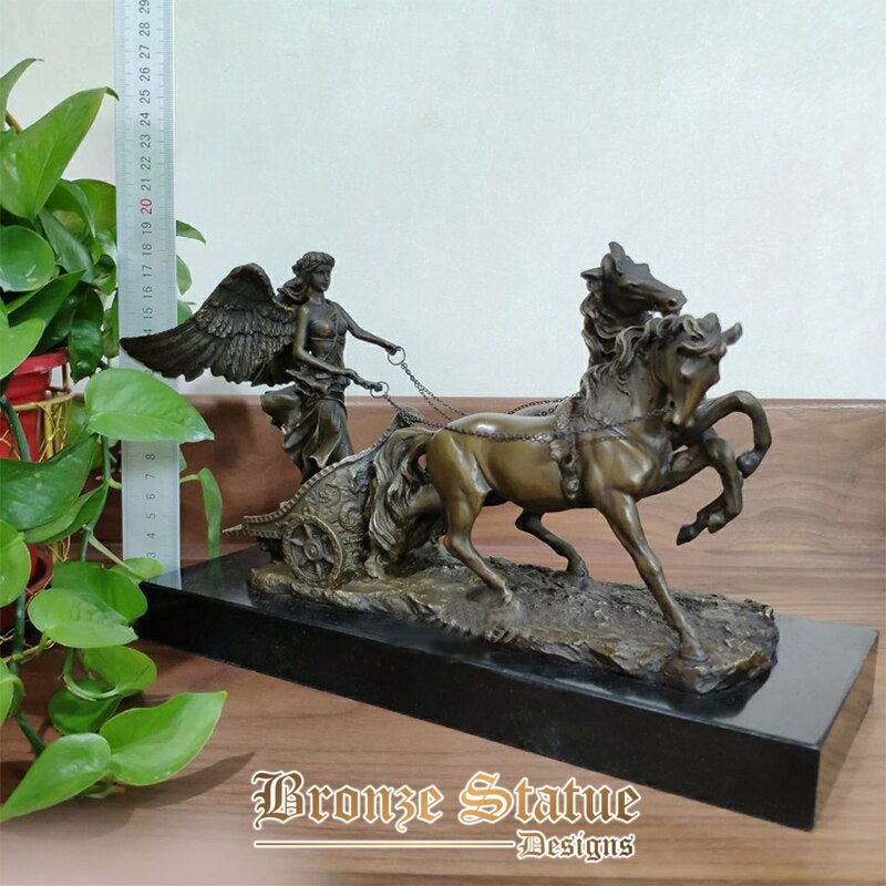 12in | 31cm | bronze sculpture goddess of victory with bronze horse bronze statue of victory for home hotel decor ornament art crafts