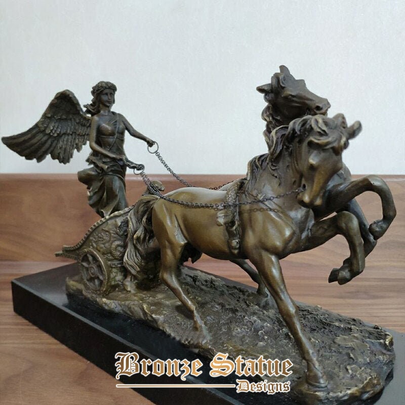 12in | 31cm | bronze sculpture goddess of victory with bronze horse bronze statue of victory for home hotel decor ornament art crafts