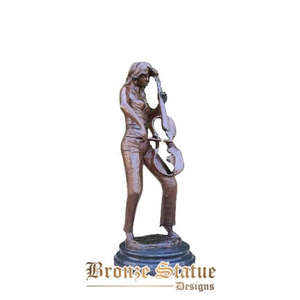 28in | 71 cm | Scultura in bronzo musica donna arte statue violoncellista scultura in bronzo con base in marmo decorazioni per la casa collezionare artigianato
