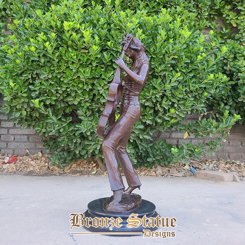 28in | 71cm | bronze sculpture music woman art statues cello player bronze sculpture with marble base home decoration collect crafts