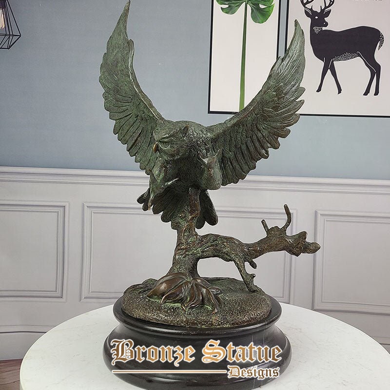 24in | 61cm | bronze owl sculpture eagle owl statue animal animal bronze owl statue marble base figurine indoor decor ornament crafts