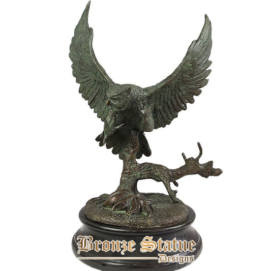 24 polegadas | 61cm | Escultura de coruja de bronze estátua de coruja de águia animal animal estátua de coruja de bronze base de mármore estatueta de decoração interna ornamento artesanato