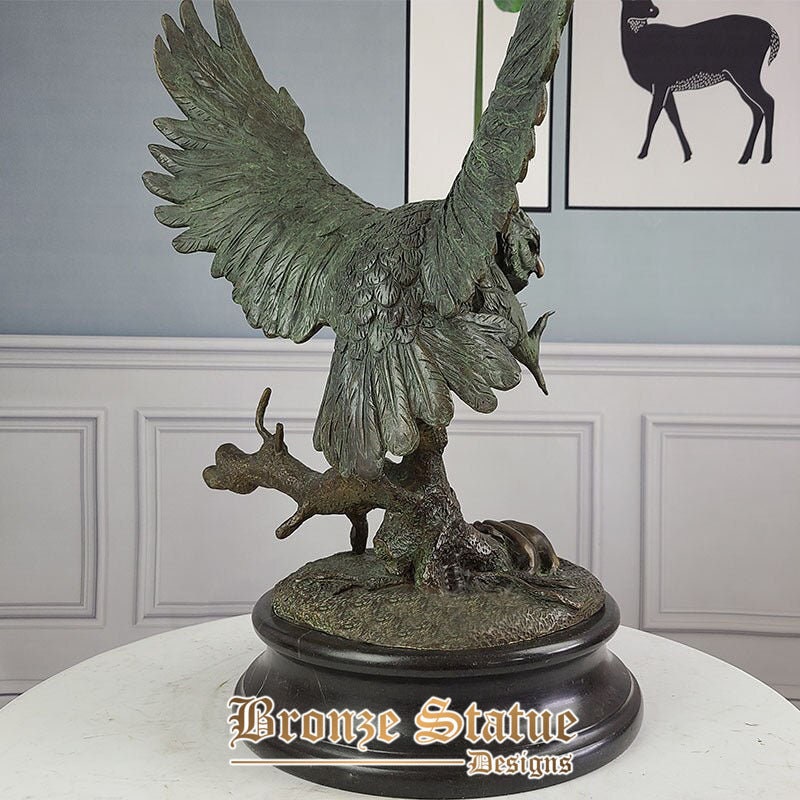 24 Zoll | 61cm | Bronze Eule Skulptur Uhu Statue Tier Tier Bronze Eule Statue Marmorsockel Figur Innendekoration Ornament Kunsthandwerk