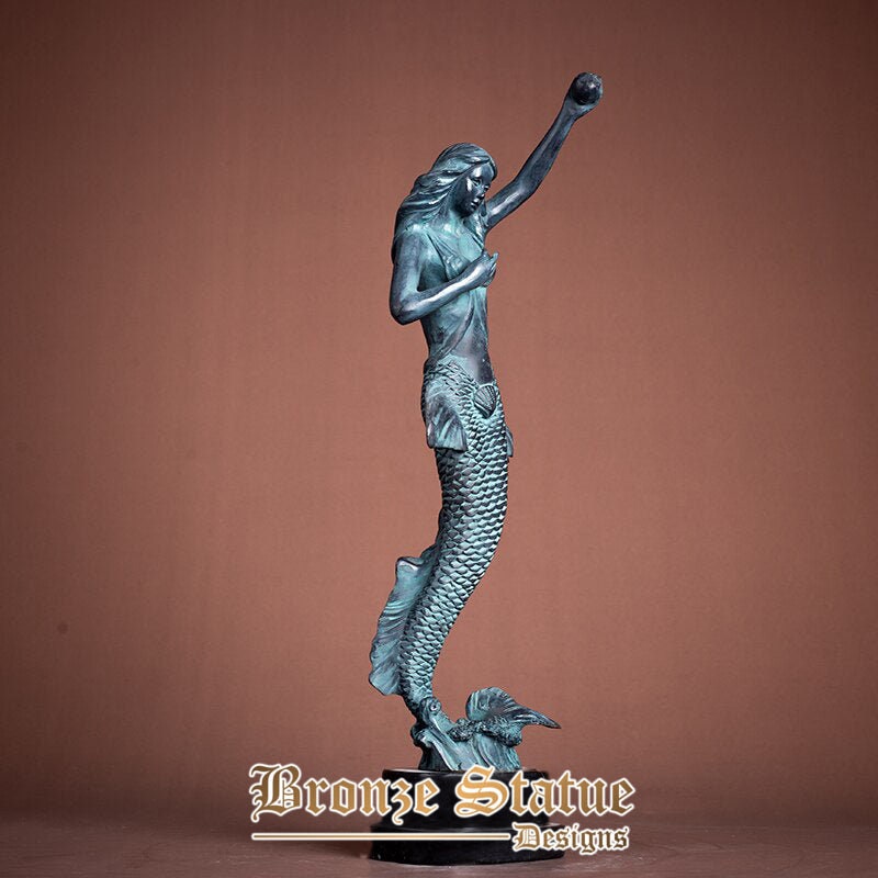 17in | 43cm | bronze mermaid sculpture mermaid standing bronze statue modern art figurine casting crafts for home decor ornament gift