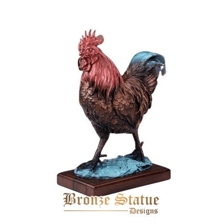 15 polegadas | Estátua de galo de bronze de 38 cm estátua de bronze de galo em pé feng shui zodíaco animal galinha chook para decoração de arte em casa