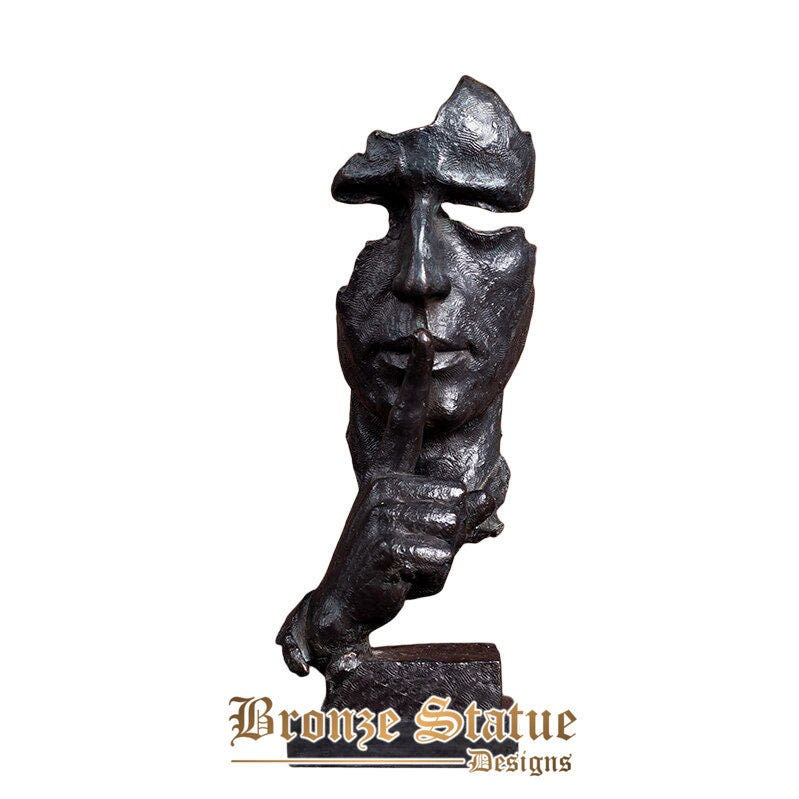 13in | 33cm | keep silence man bronze sculpture bronze statue man face keep silence human head bust art figurine for home office decor