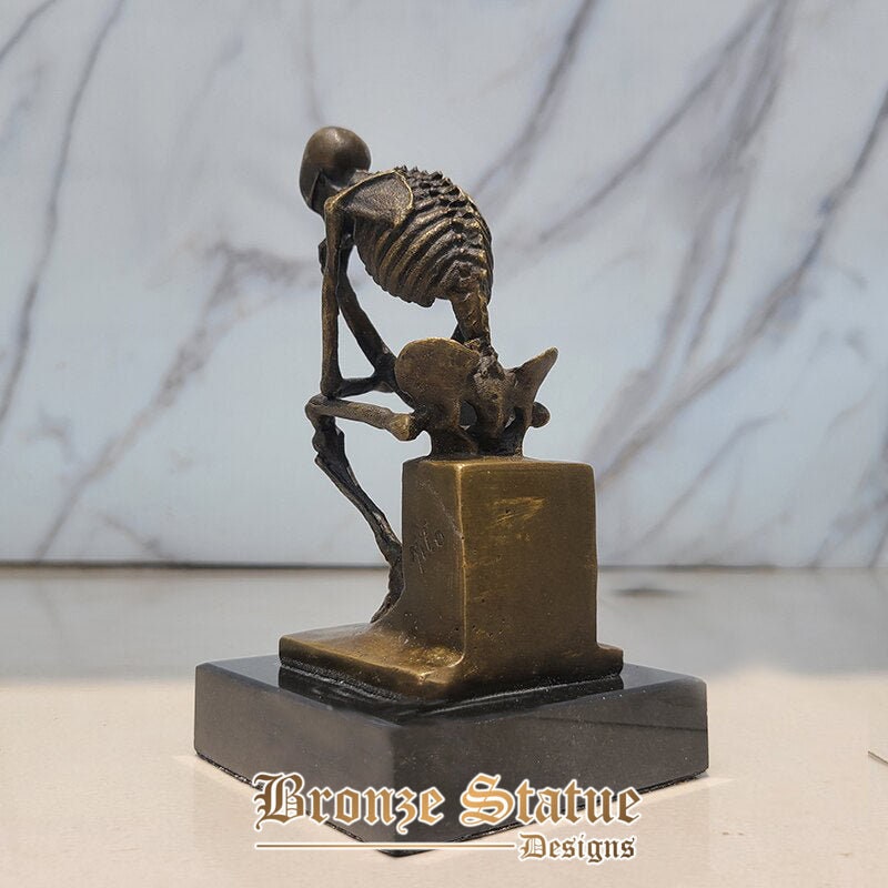 6in | 16cm | bronze skeleton sculpture abstract bronze the thinker statue skull thinker statues antique art crafts home office decora