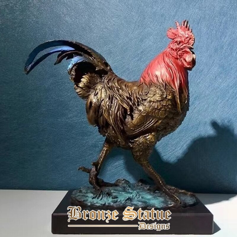 15in | 38cm  bronze rooster statue bronze statue of standing rooster feng shui zodiac animal chicken chook for home art decoration