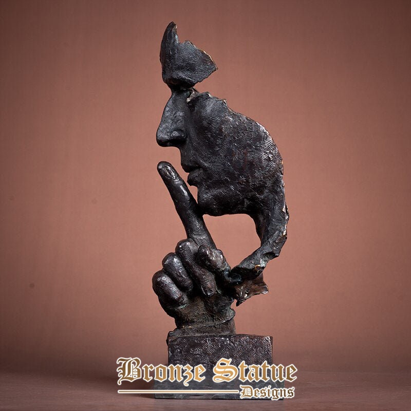 13in | 33 cm | Mantieni il silenzio scultura in bronzo uomo statua in bronzo viso uomo mantieni il silenzio busto testa umana figurine d'arte per l'arredamento dell'home office