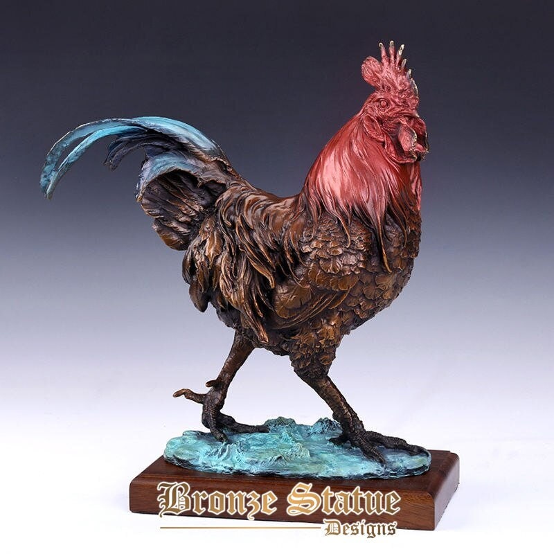 15in | 38cm  bronze rooster statue bronze statue of standing rooster feng shui zodiac animal chicken chook for home art decoration