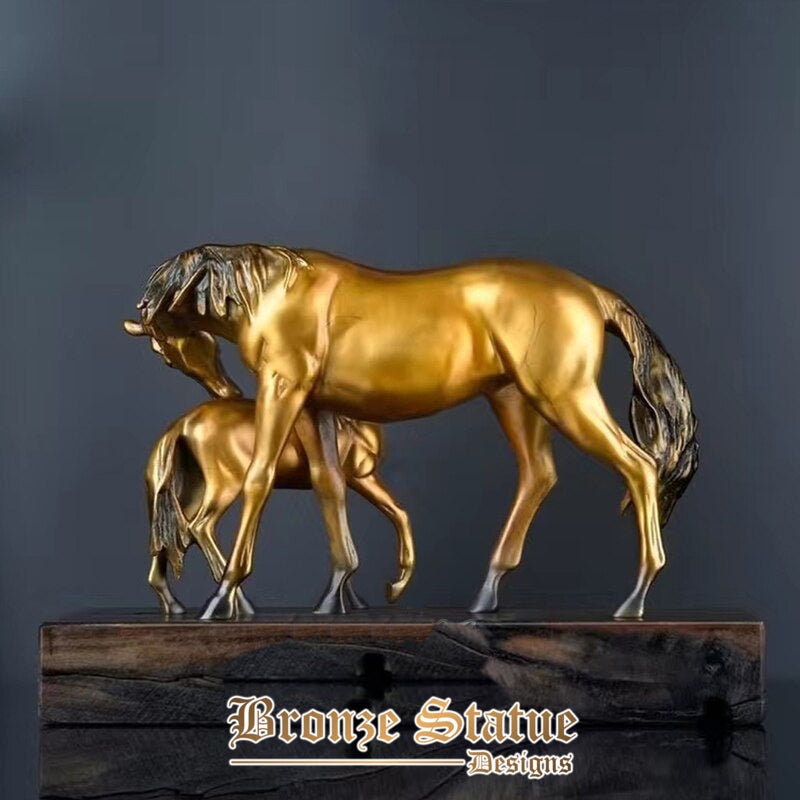 Mother and chid horse bronze sculpture auspicious animal bronze horse statue artwork figurine crafts for home office hotel decor