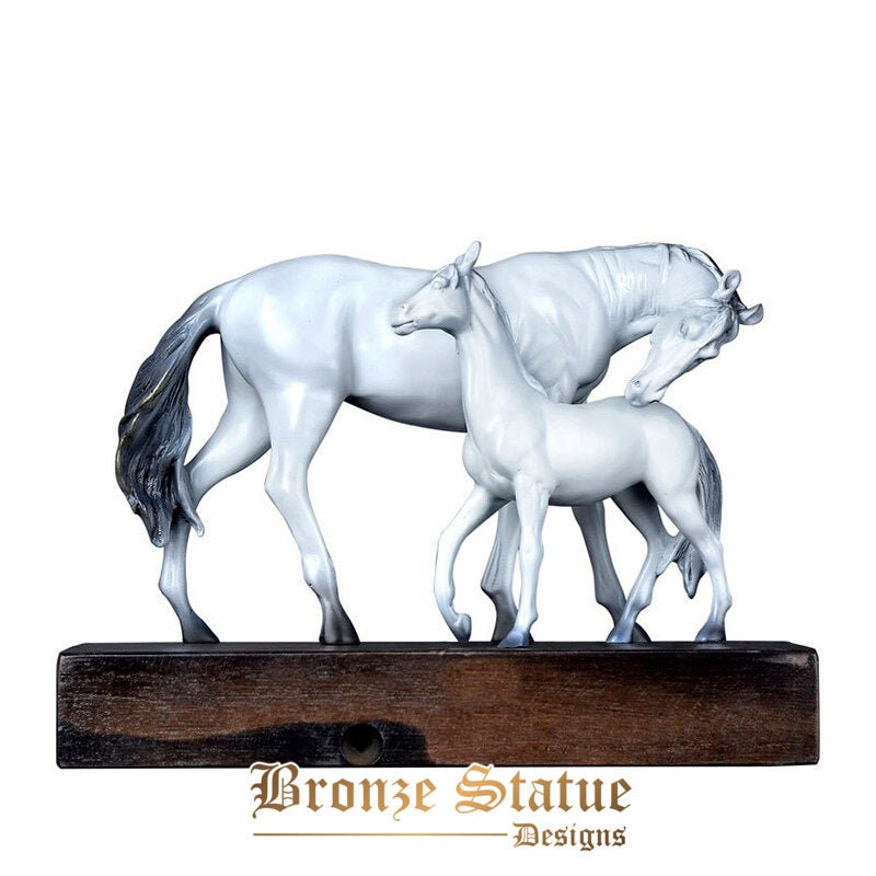 Mother and chid horse bronze sculpture auspicious animal bronze horse statue artwork figurine crafts for home office hotel decor