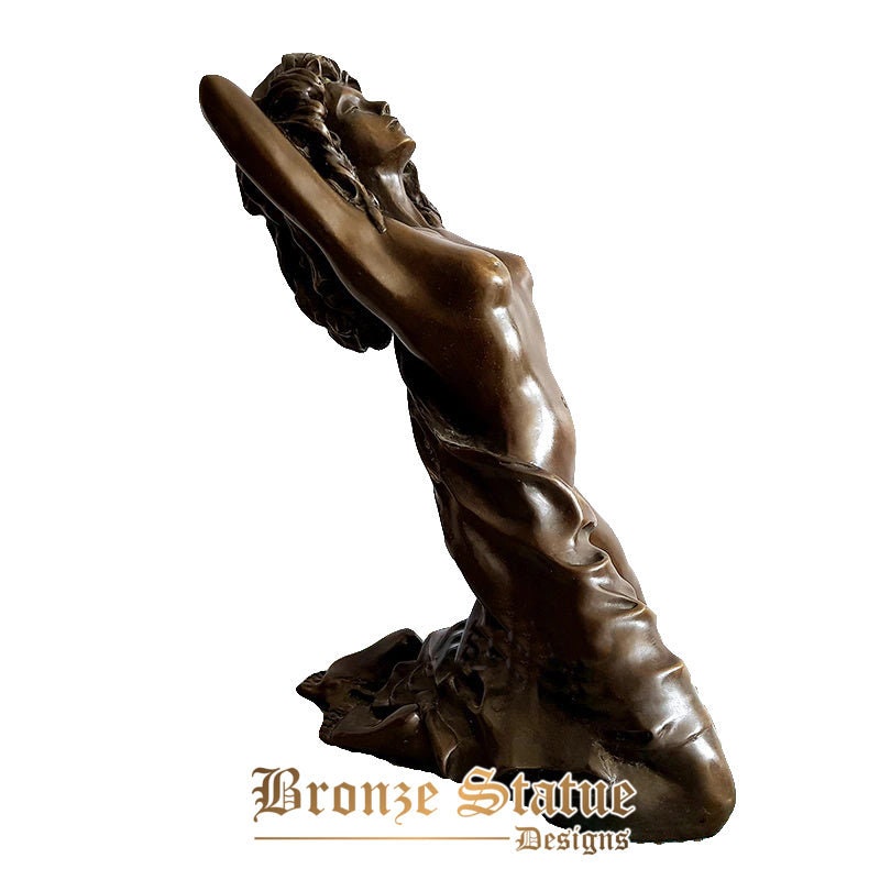 Modern hot sexy girl statue bronze kneeled nude female sculpture vintage naked woman figurine art collectible decor ornaments