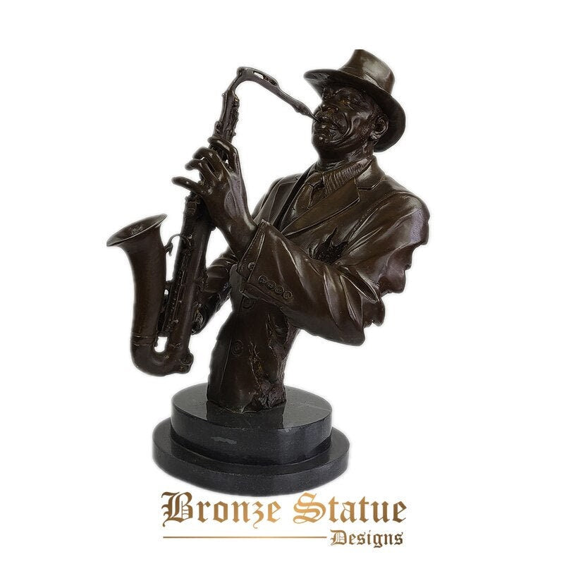 Man playing saxophone player bronze sculpture bronze statues male busts sculpture muscian player statue home decor