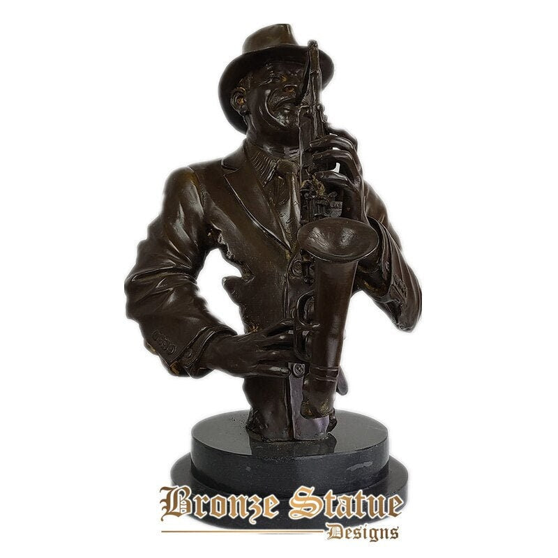 Man playing saxophone player bronze sculpture bronze statues male busts sculpture muscian player statue home decor