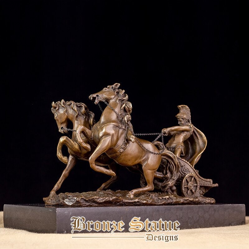 Bronze soldier sculpture soldier driving chariot horses bronze statue antique warrior art crafts for home decororation ornaments
