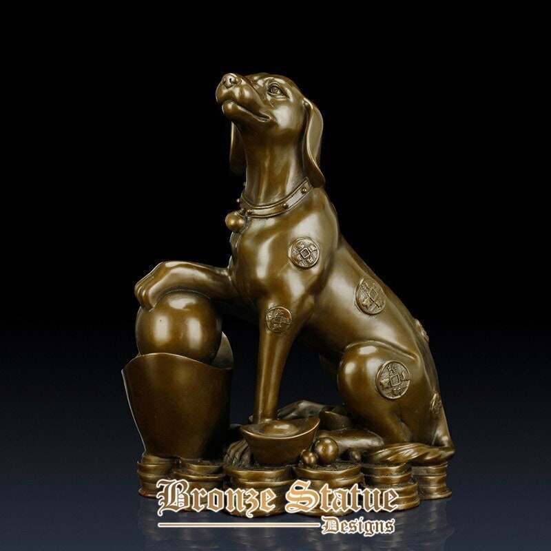 China bronze dog sculpture tradition bronze dog statue symbol of wealth lucky dog figurine crafts for home office decoration