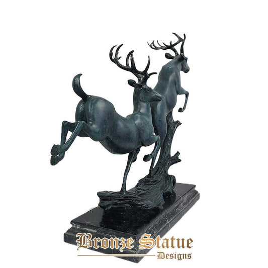 Bronze deer sculpture stags bronze deer statue double deer statues home office decoration lucky gifts creative crafts ornaments