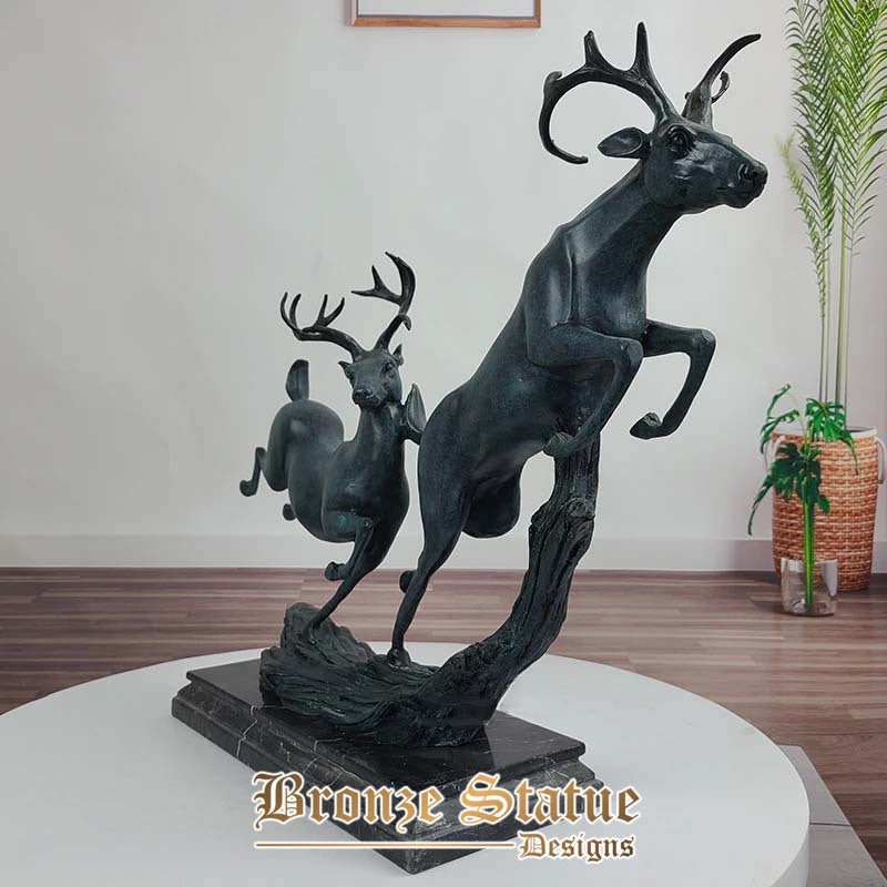 Scultura di cervo in bronzo cervi statua di cervo in bronzo statue di cervi doppi home office decorazione regali fortunati ornamenti artigianali creativi