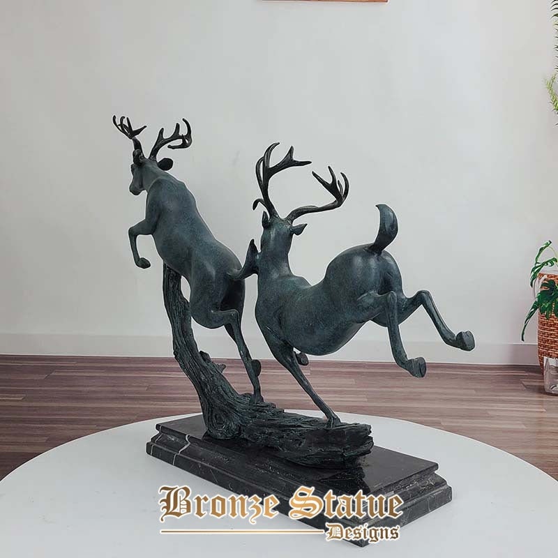 Escultura de veado de bronze veados estátua de veado de bronze estátuas de veado duplo decoração de escritório em casa presentes da sorte artesanato criativo ornamentos