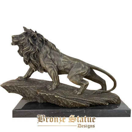 21in | 55cm | bronze lion statue on marble base bronze lion sculpture animal sculpture walking lion figurine for home decor ornament gift