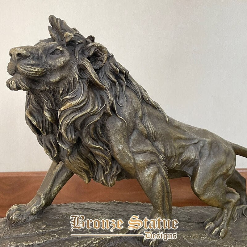 21in | 55cm | bronze lion statue on marble base bronze lion sculpture animal sculpture walking lion figurine for home decor ornament gift