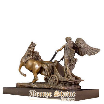 13in | 33cm | bronze sculpture goddess of victory with bronze horse bronze statue of victory for home hotel decor ornament art crafts