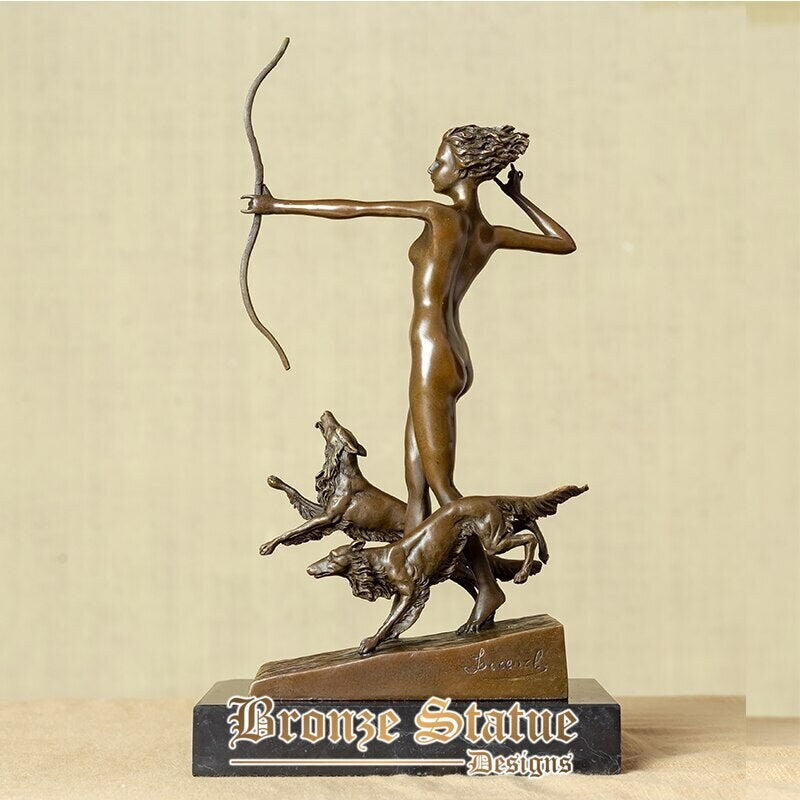 13 Zoll | 33cm | Bronze-Jagd- und Mondgöttin-Skulptur, Artemis-Statue, Bronzefigur, griechische Mythos-Skulptur für Wohnkultur, Kunsthandwerk