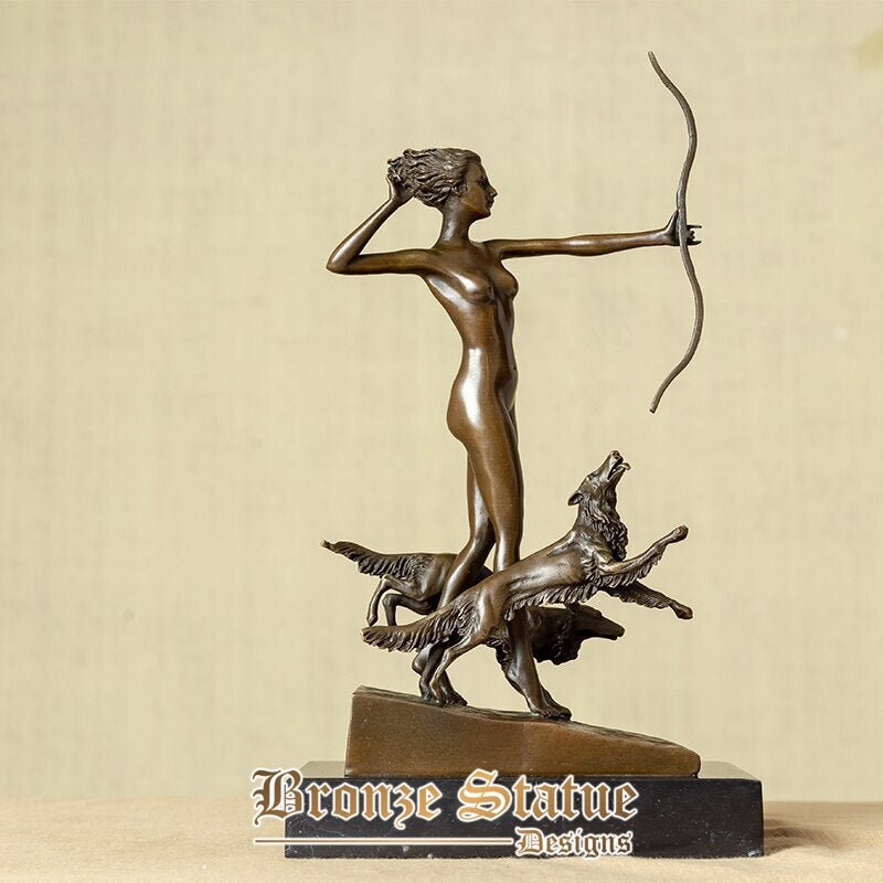 13in | 33cm | Caça em bronze e escultura deusa da lua estátua de artemis estatueta de bronze mito grego escultura para artesanato de arte de decoração para casa