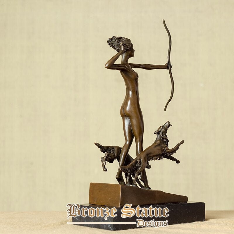 13in | 33cm | Caça em bronze e escultura deusa da lua estátua de artemis estatueta de bronze mito grego escultura para artesanato de arte de decoração para casa