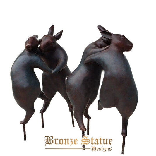 19in | 48cm | Estátua de coelho de bronze escultura de coelho abstrata moderna dois coelhos escultura de bronze escultura de estátua de jardim para casa decoração