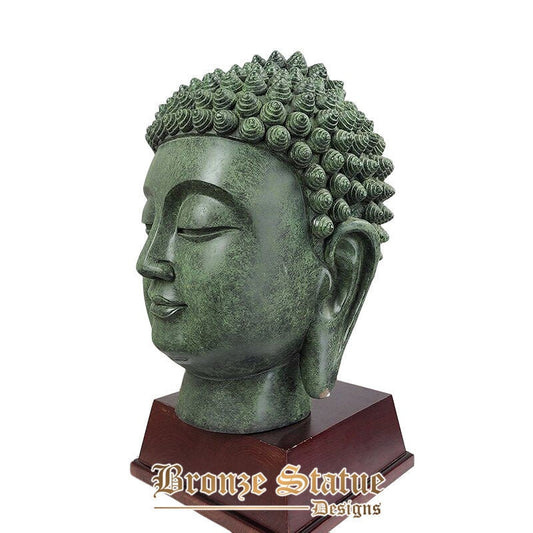 17in | 43cm | Estátua de cabeça de buda de bronze escultura budista de bronze estátua de acabamento em bronze religioso busto estatueta jardim decoração para casa