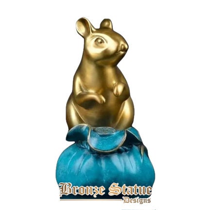 Modern art bronze mouse sculpture sitting mouse bronze statue office wealth mascot ornament home decoration crafts