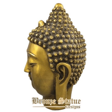 Estátua de cabeça de buda de bronze budismo tibetano chinês bronze dourado shakyamuni sakyamuni escultura de cabeça de buda arte artesanato ornamento