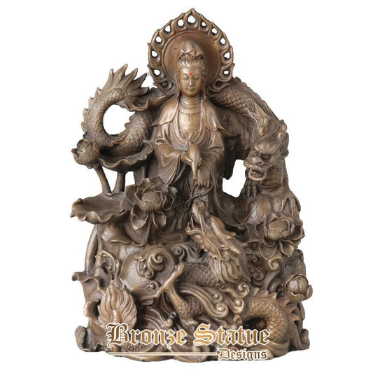 Bronze guanyin with double dragon bodhisattva figure the goddess of mercy religious figure buddha